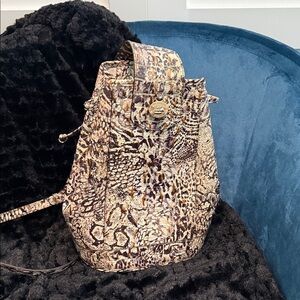 Brahmin Leopard-Print Drawstring Backpack in Beige, Brown and Black
